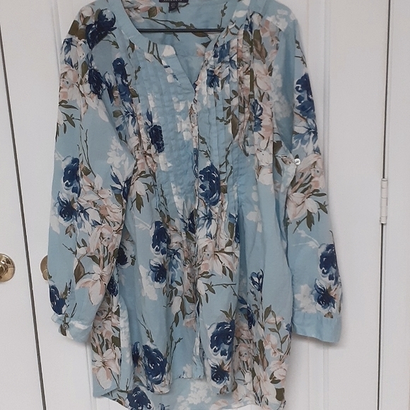 Roaman's women's Plus size 24 floral tunic Top Light Blue - Picture 8 of 9